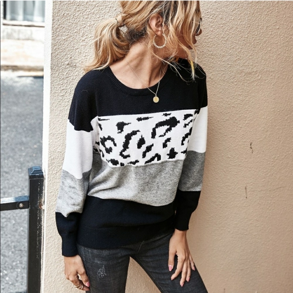 Black & Leopard Print Sweater - Picture 3 of 5
